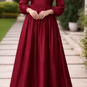 Elegant Long Sleeve Burgundy Dress